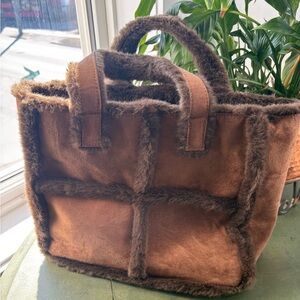 Brown Faux-Shearling Tote Bag
